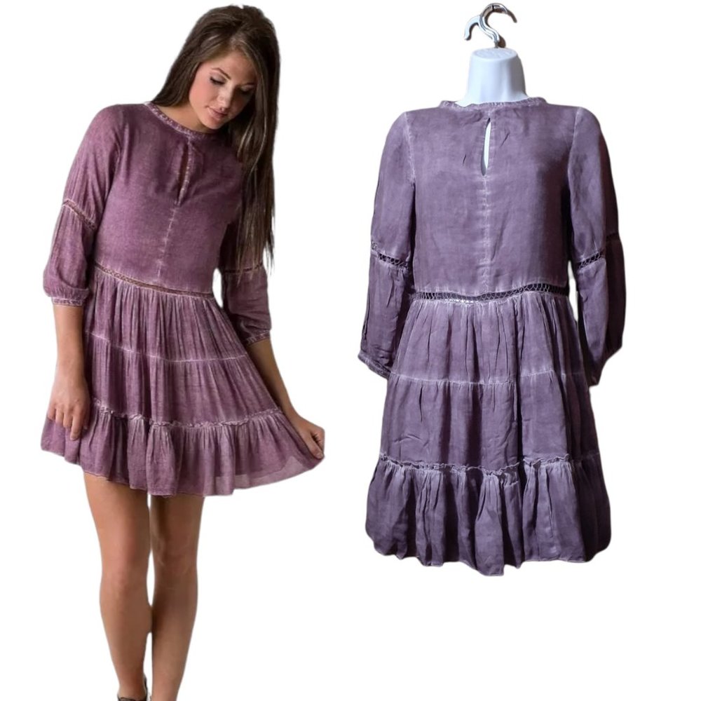 Sea Gypsies By Lost Forever Flounce Tier Dress Lavender Purple Garment Dyed M